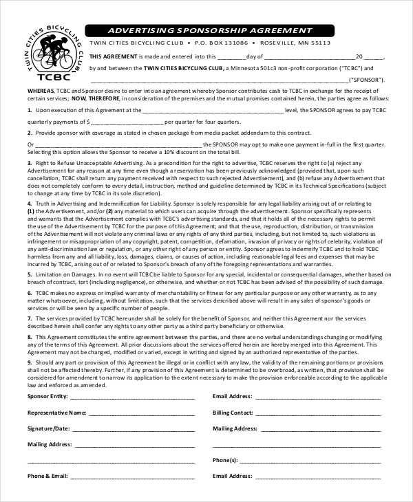 FREE 11+ Sponsorship Agreement Templates in MS Word Pages Google
