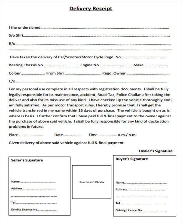 FREE 8+ Delivery Receipt Templates in MS Word Apple Pages Google Docs