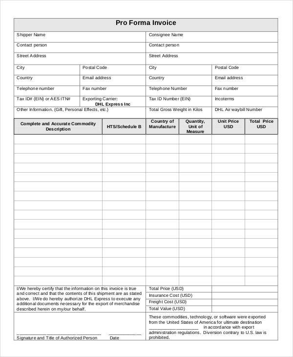FREE 13+ Proforma Invoice Templates in MS Word PDF