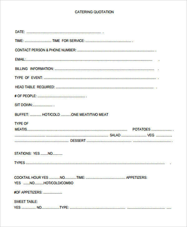 FREE 9+ Catering Quotation Samples & Templates in AI PSD Google