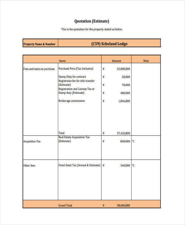 FREE 14+ Real Estate Quotation in MS Word PDF Google Docs Apple Pages