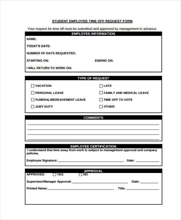 FREE 8+ Paid Time Off Request Forms in PDF MS.