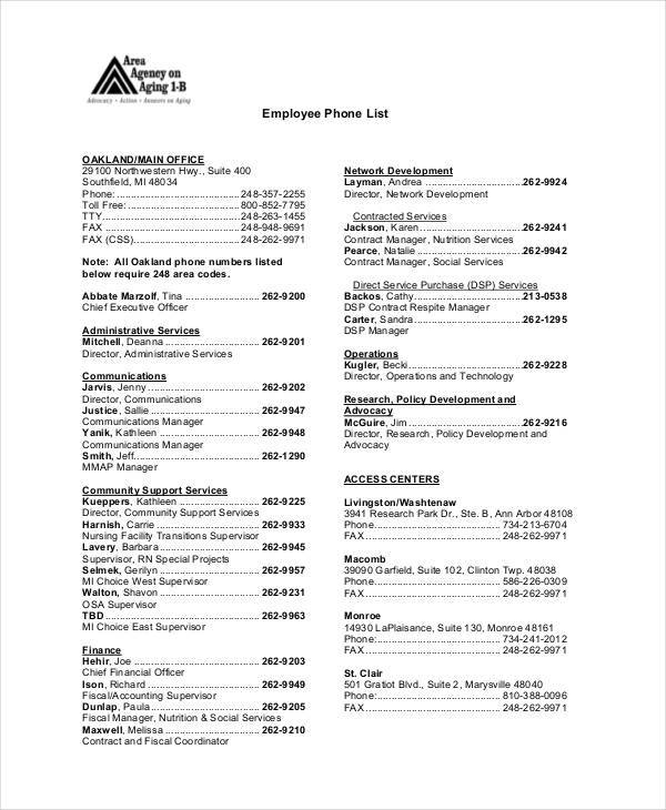 FREE 8+ Employee List Samples in PDF