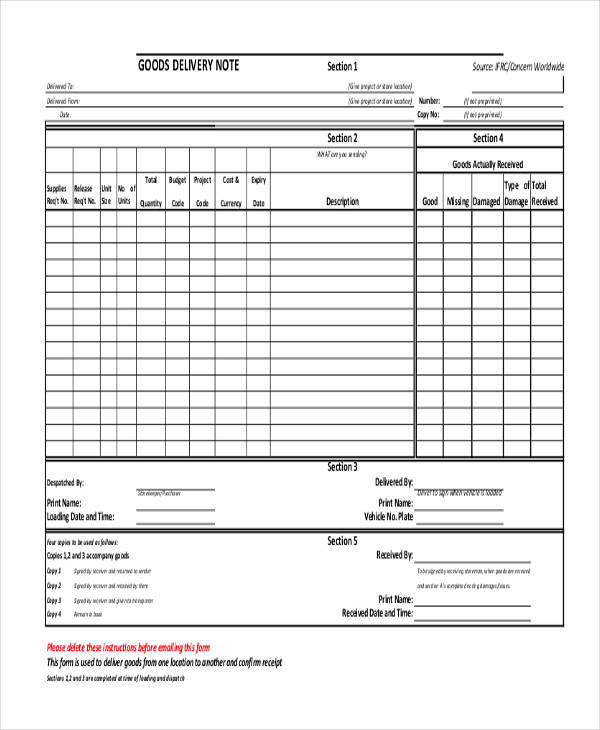 FREE 19+ Delivery Note Templates in MS Word PDF