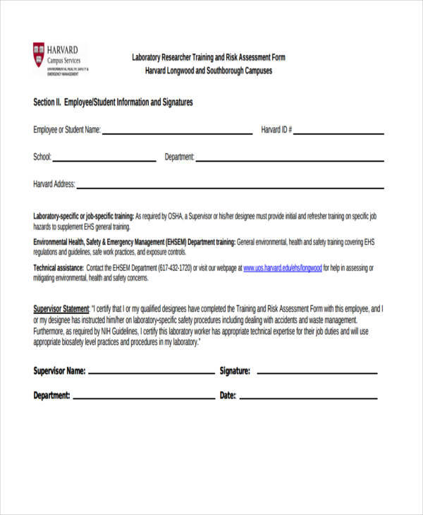 Laboratory Risk Assessment Form
