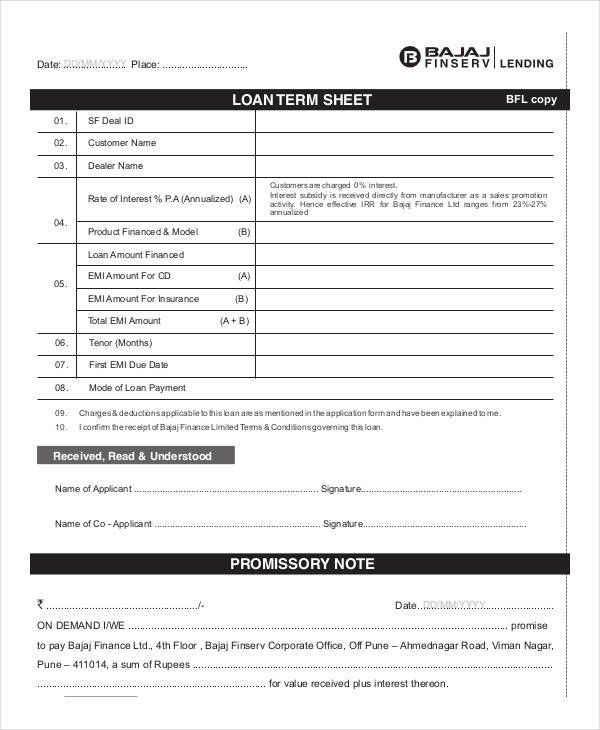 Loan Term Sheet Template