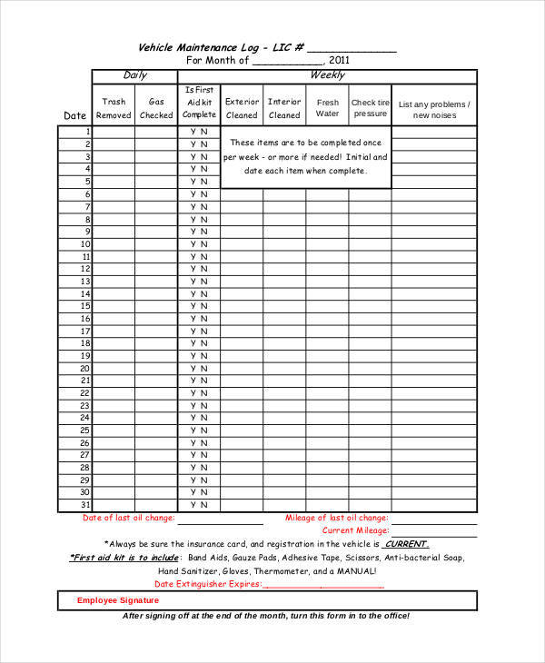 First Aid Kit Sign Out Sheet Debora Milke