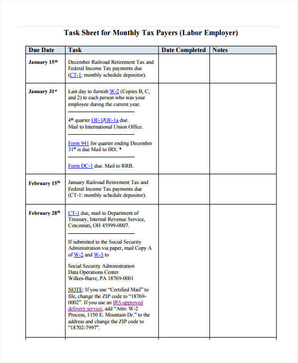 FREE 10+ Task Sheet Templates in MS Word PDF