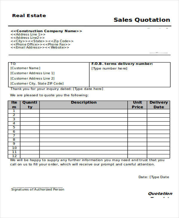 FREE 14+ Real Estate Quotation in MS Word PDF Google Docs Apple Pages