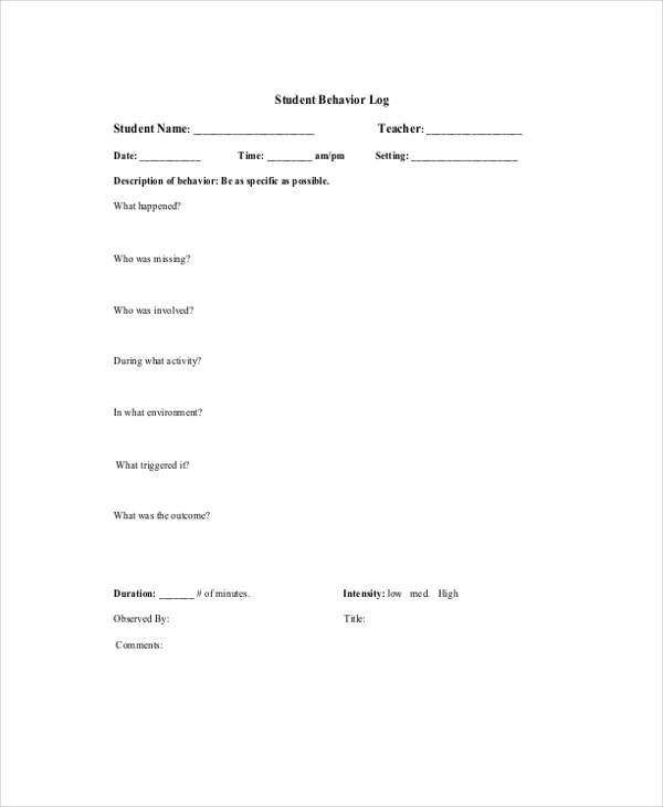 FREE 11+ Behavior Log Samples in PDF
