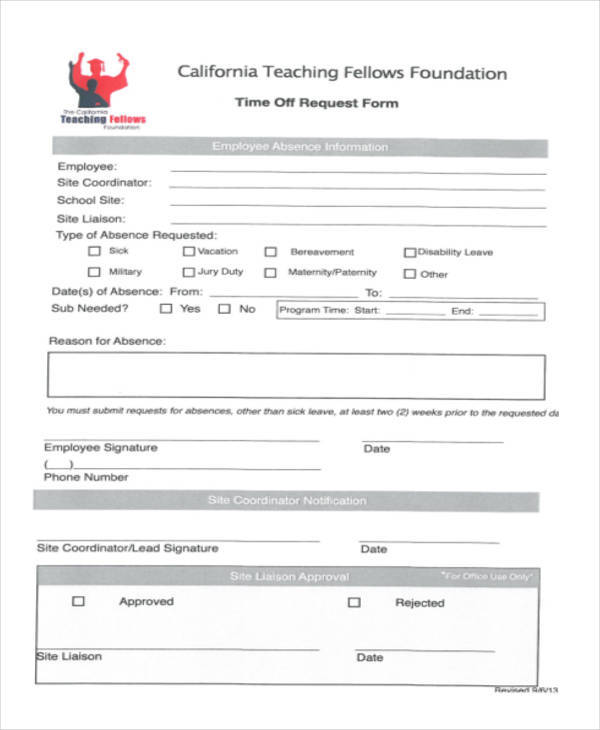 FREE 15+ Sample Time Off Request Forms in PDF MS Word