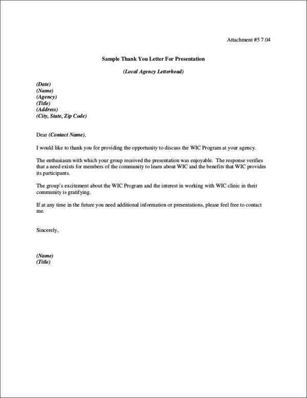 Thank you letter to someone for a presentation. Sample.