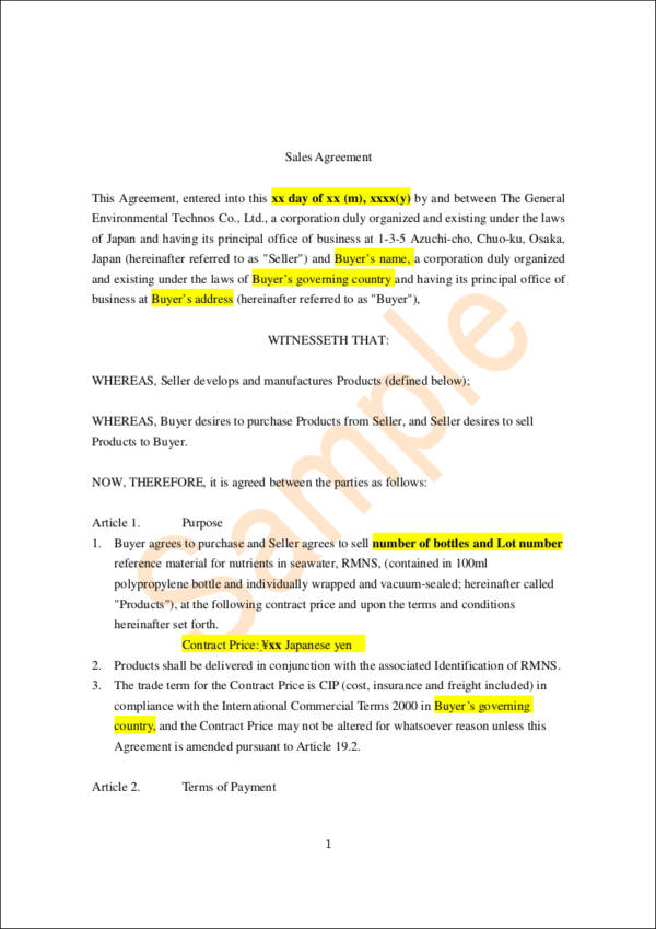 FREE 25+ Sales Contract Templates in PDF MS Word Google Docs Pages