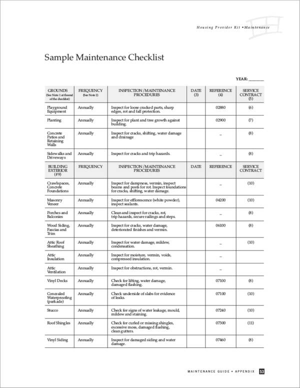 FREE 25+ Maintenance Checklist Samples & Templates in MS Word PDF