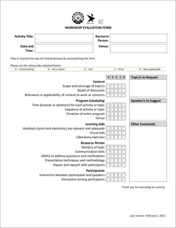 FREE 16+ Activity Evaluation Form Samples & Templates in PDF