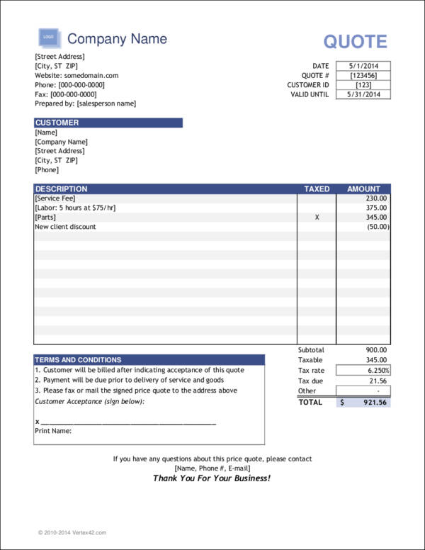 FREE 16+ Price Quotation Samples & Templates in MS Word PDF