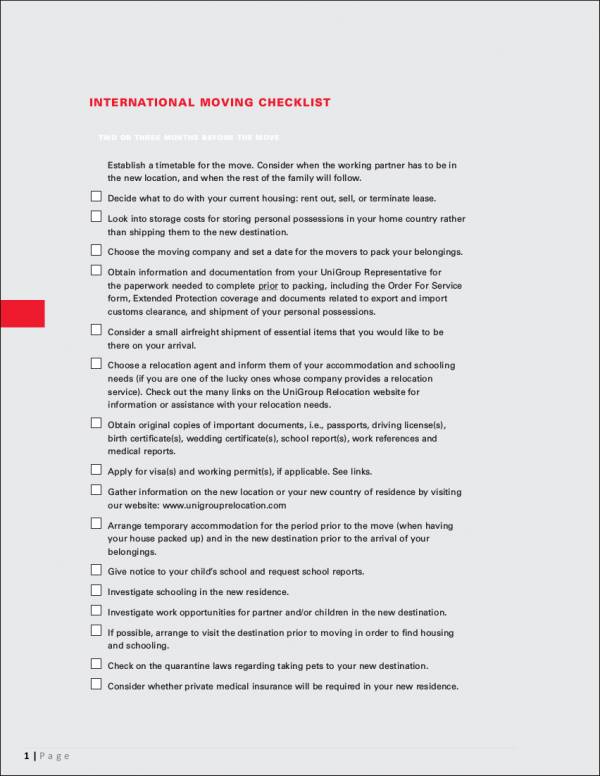 FREE 12+ Moving Checklist Samples and Templates in PDF MS Word