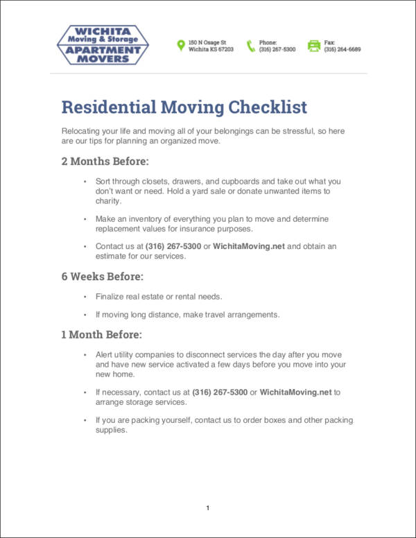FREE 12+ Moving Checklist Samples and Templates in PDF MS Word