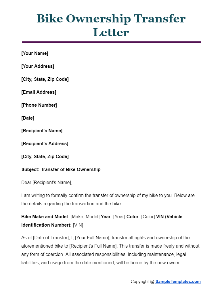 FREE 18+ Ownership Transfer Letter Samples in PDF, Word