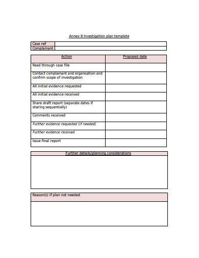 Sample Investigation Plan Outline