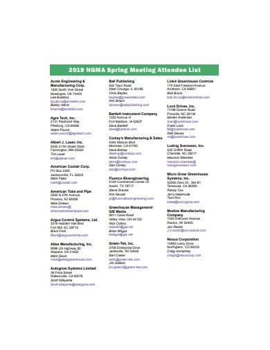 Asnm 2023 Annual Meeting List Of Attendees Free 10+ Meeting Attendee List Samples In Pdf | Ms Word
