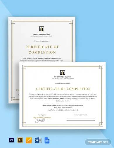 Free 16+ Project Completion Certificate Samples In Ms Word | Psd | Ai | Publisher | Pages | Indesign | Google Docs | Pdf
