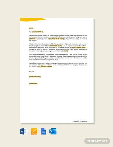 Browse cover letter examples for accounting / finance jobs. Free 10 Job Application Letter Samples For Accountant In Ms Word Pages Google Docs Ms Outlook Pdf