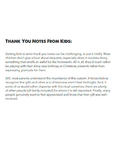 FREE 4+ Kids Thank You Note Samples in PDF