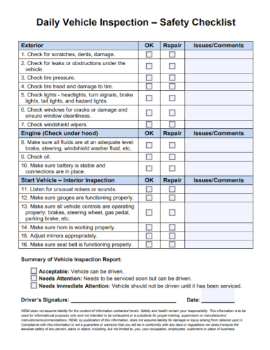 FREE 8+ Daily Vehicle Inspection Checklist Samples [ Fleet, Motor, Safety ]
