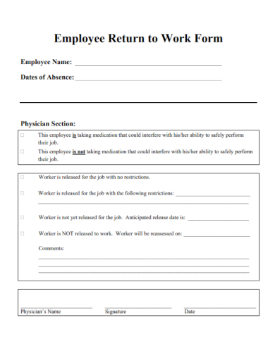 FREE 10+ Employee Return to Work Samples in PDF | DOC