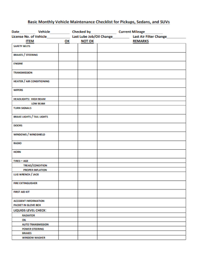 Free Car Service Monthly Maintenance Checklist Template Ai & PDF ASKxz