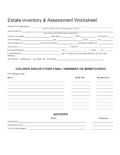 FREE 10+ Estate Inventory Worksheet Samples in PDF | DOC