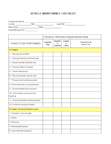 FREE 12+ Vehicle Maintenance Checklist Samples [ Preventive, Service
