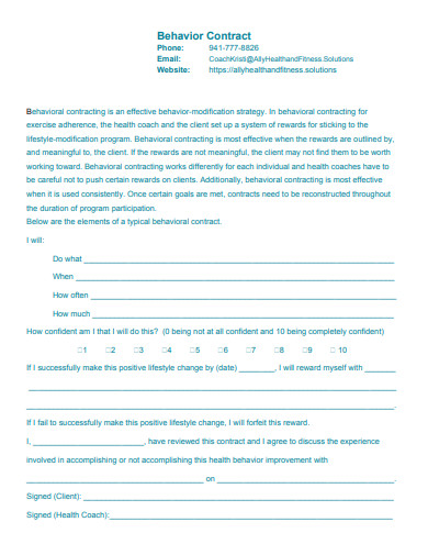 FREE 6+ Behavior Change Contract Samples in PDF | MS Word | Apple Pages