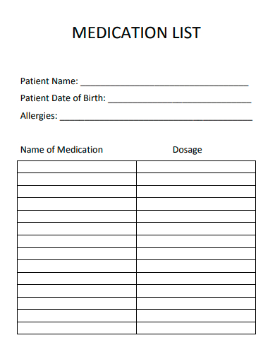 FREE 50+ Medication List Samples in PDF | MS Word