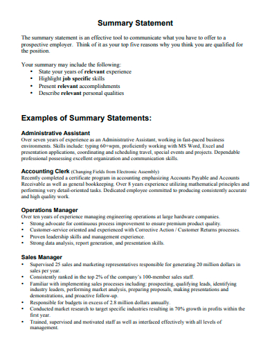 FREE 50+ Summary Statement Samples in PDF | MS Word