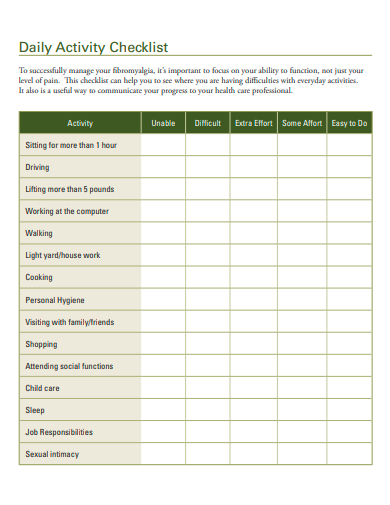 FREE 20+ Activity Checklist Samples in PDF | MS Word