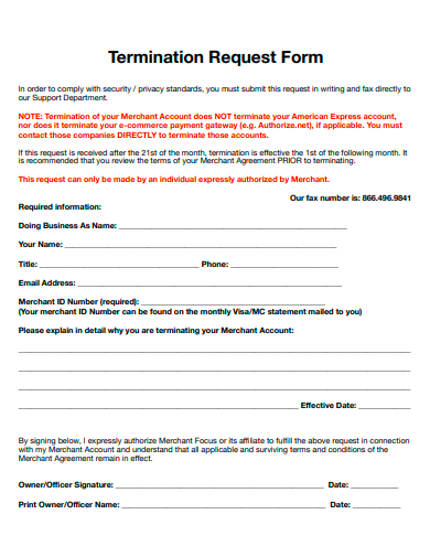 FREE 21+ Termination Request Form Samples in PDF