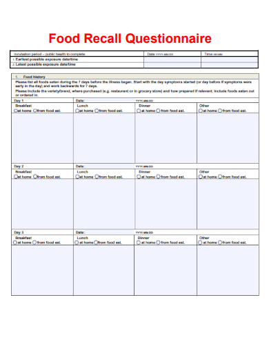 Free 28 Food Questionnaire Samples In Pdf Ms Word