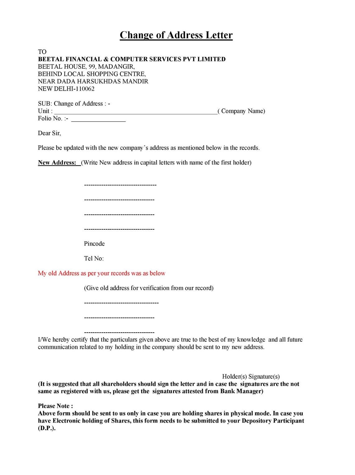 12 FREE Change Of Address Letter Samples & Templates in. MS Word