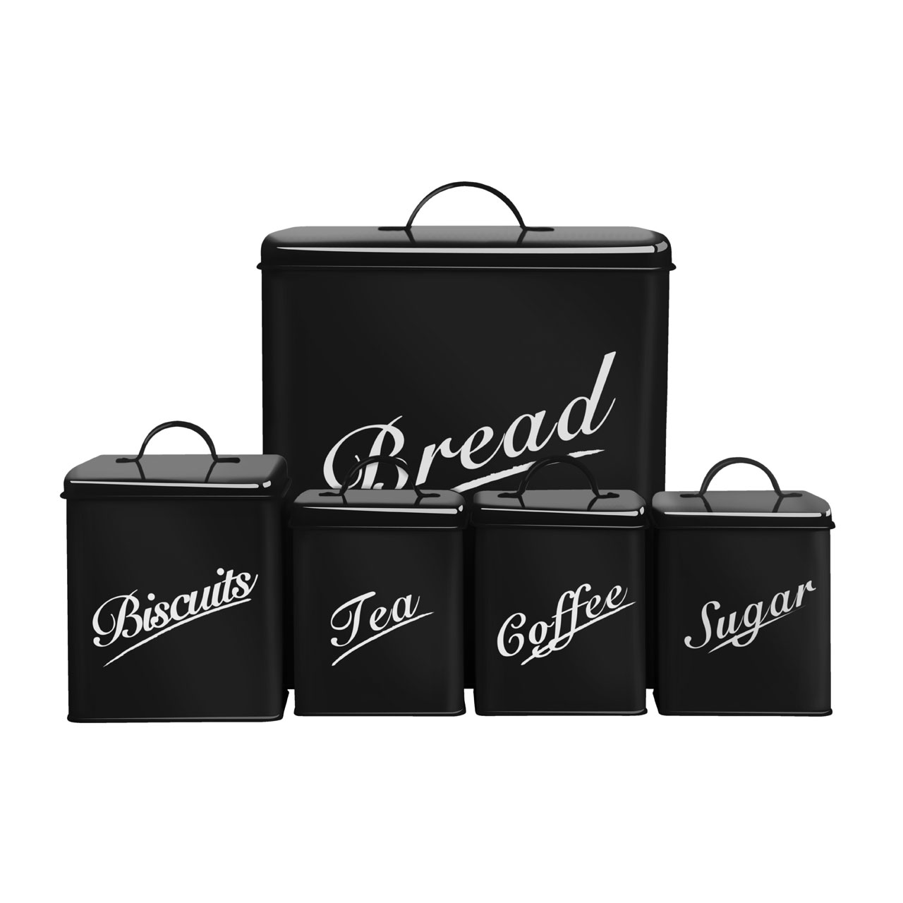 NEW 5PC ENAMEL STORAGE CANISTER SET TEA COFFEE SUGAR BREAD BIN BISCUIT