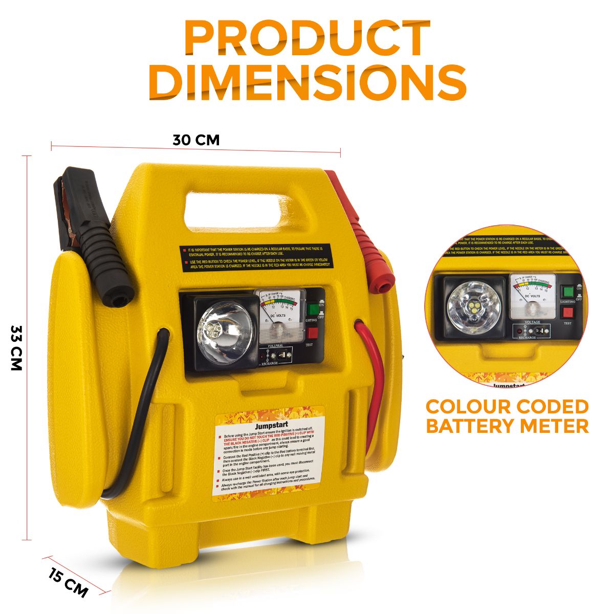 12v Portable Car Jump Starter Air Compressor Battery Start Booster Charger Leads 5025301210809