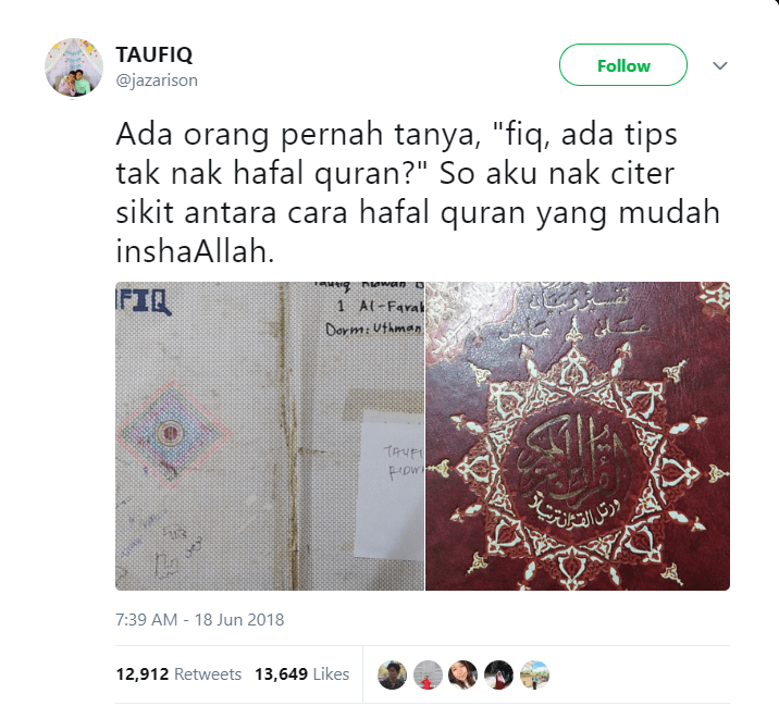 Lelaki Ini Kongsi 3 Langkah Untuk Hafal AlQuran Secara Mudah Dan Berkesan