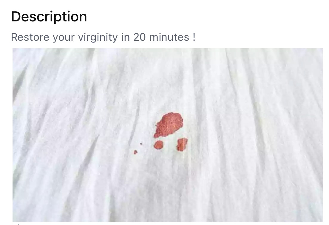 Online Seller Claims Artificial Hymens With Fake Blood Can Restore A Woman's Virginity