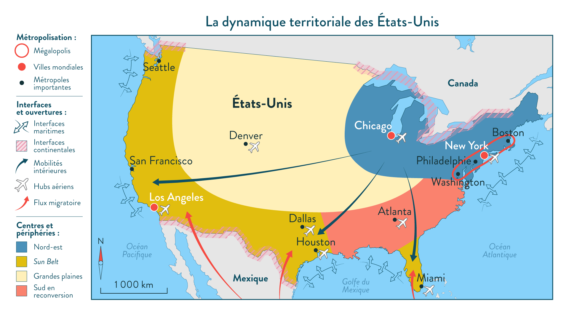 Carte La dynamique territoriale des ÉtatsUnis SchoolMouv