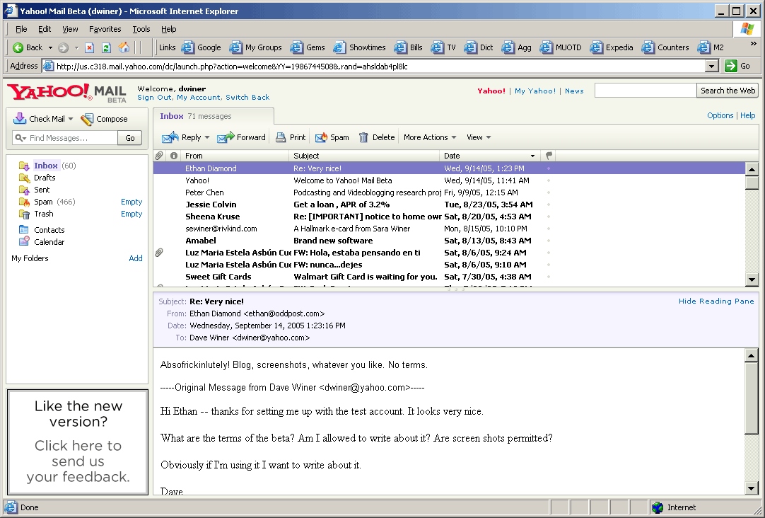 New yahoo mail user interface (General Computing forum at Coderanch)