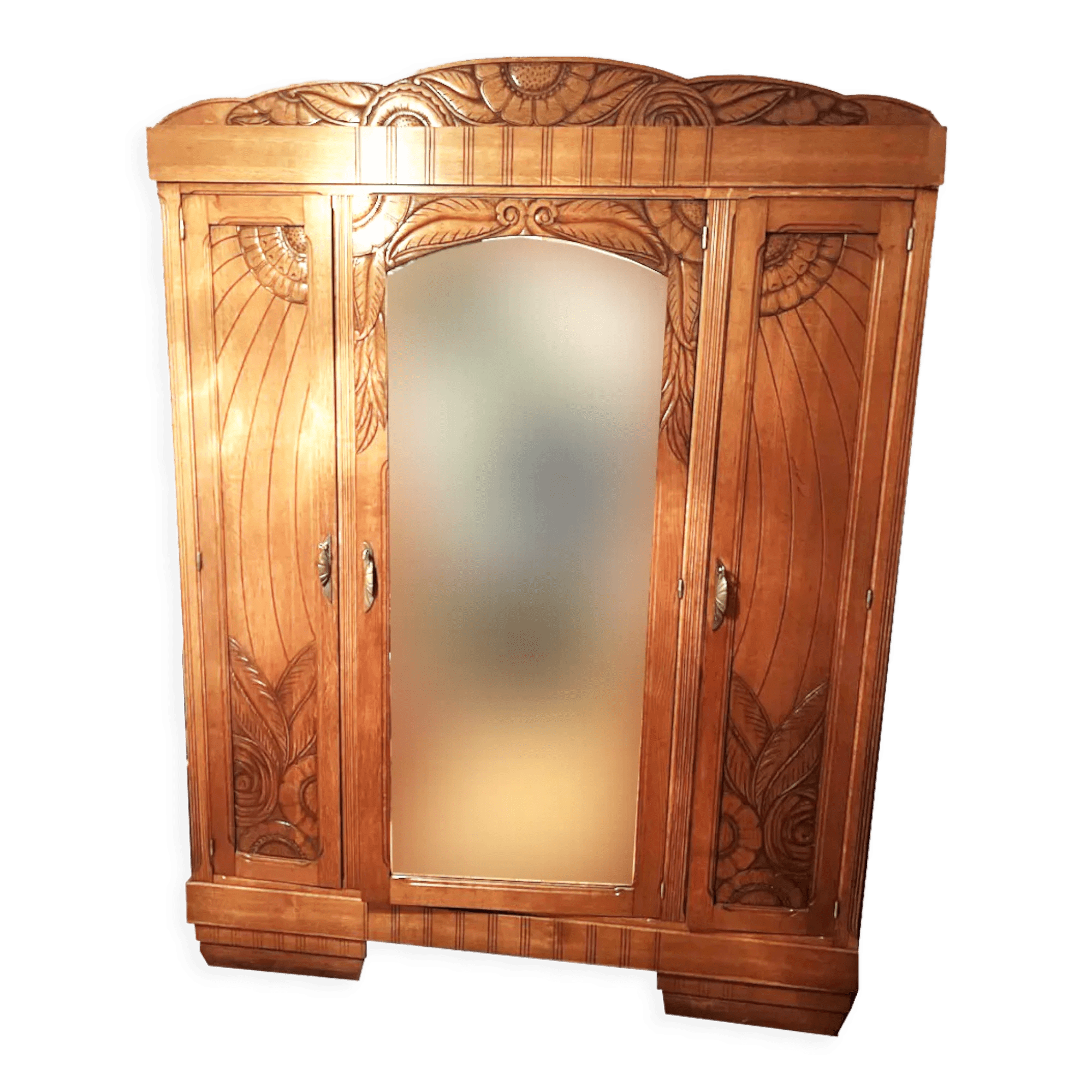 Armoire art déco en chêne 3 portes avec miroir biseauté Selency