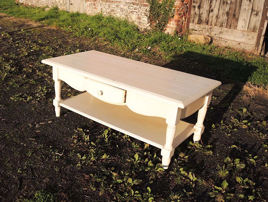 Old white painted wooden coffee table Selency