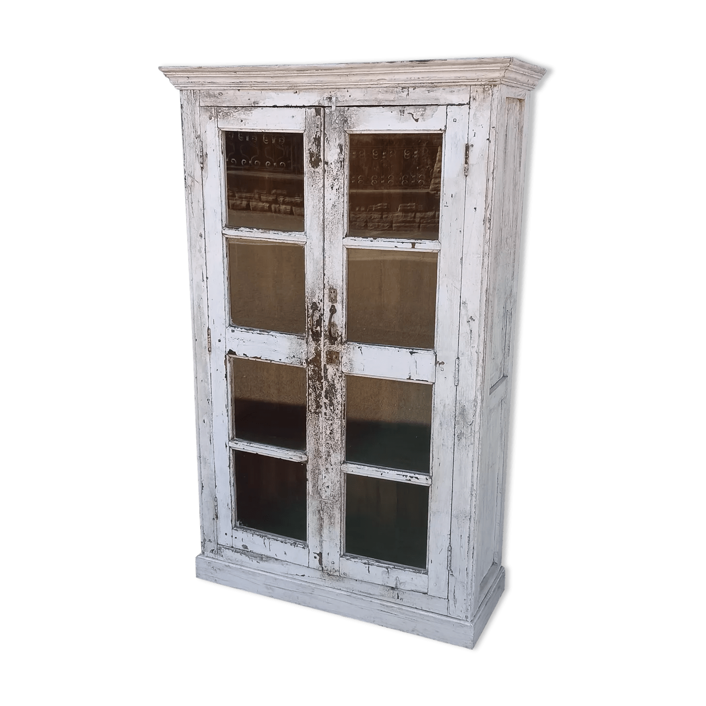 Armoire blanche en bois ancien vitrée Selency