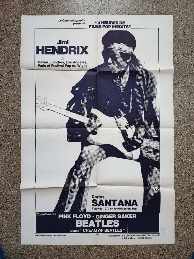 very rare original poster of 1974 Jimi Hendrix Beatles Pink Floyd Ginger Baker Selency